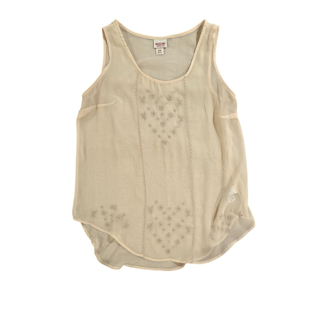 Sheer off-white top with embroidered details